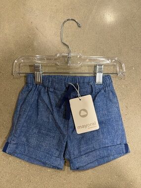 Mayoral Blue Chambray Baby Shorts with Navy Drawstring